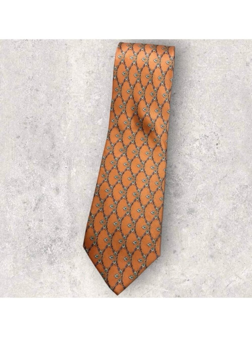 FABERGÉ Silk Tie USA Orange Purple Green Geometric Floral W:3.8" EUC
